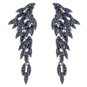 Gun Metal Black with Blue Sapphire Crystal Angel Wing Statement Post Earrings